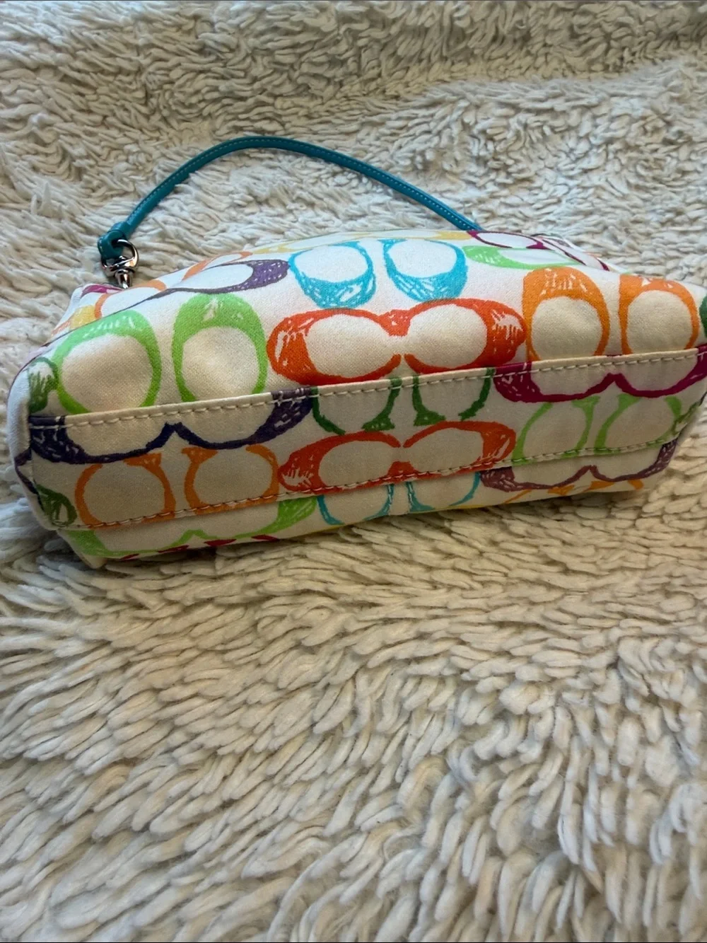 Vintage Coach Poppy Scribble  Wristlet/Clutch~Aqua Leather/Soft Canvas